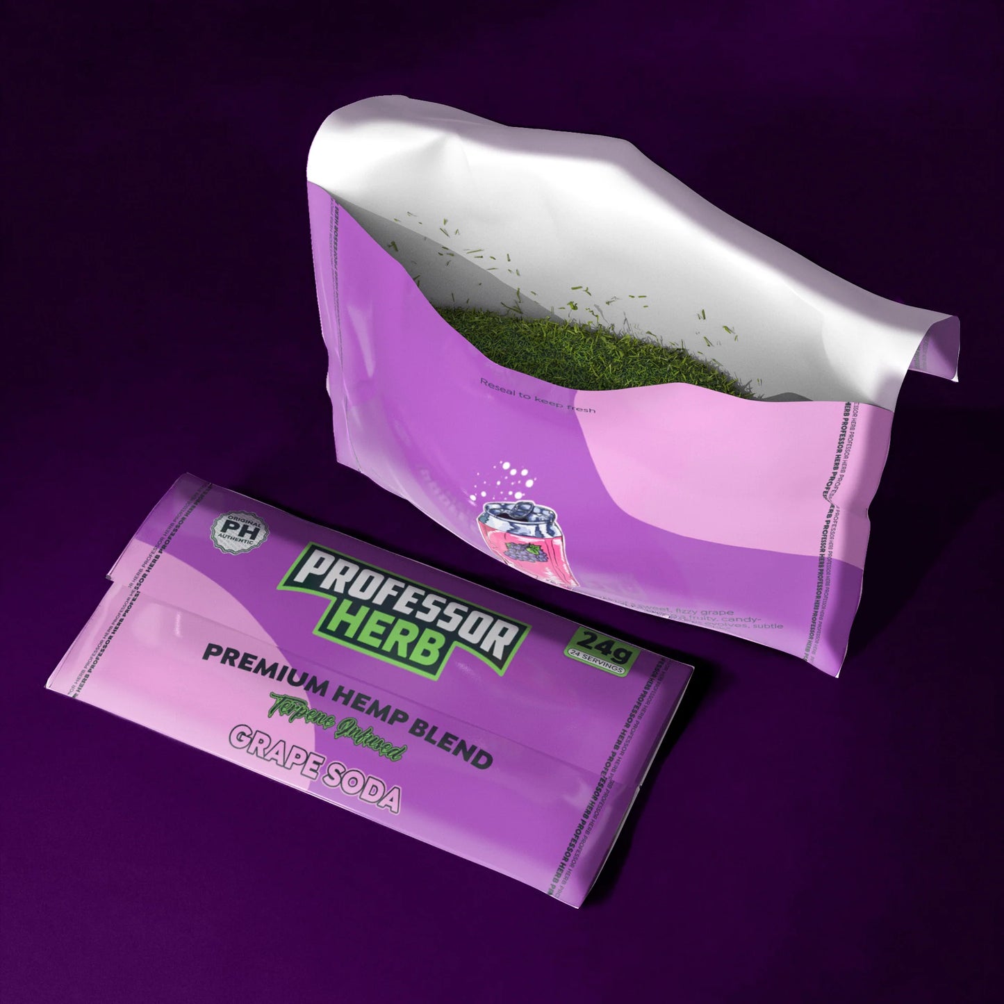 PROFESSOR HERB HEMP SHAKE / TOBACCO ALTERNATIVE - GRAPE SODA 24g POUCH - 1400mg CBD