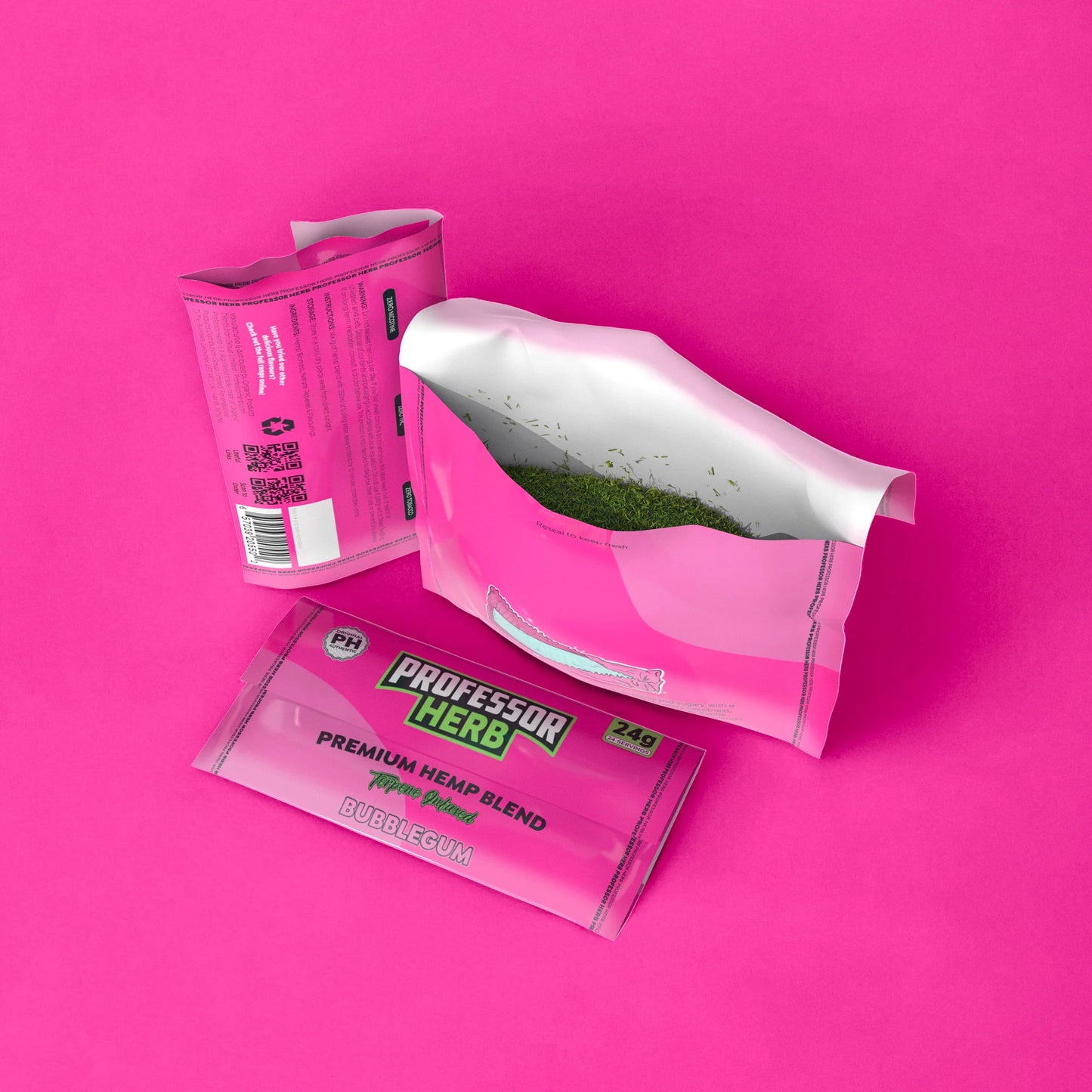 PROFESSOR HERB HEMP SHAKE / TOBACCO ALTERNATIVE - BUBBLEGUM - 24g POUCH - 1400mg CBD