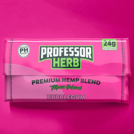 PROFESSOR HERB HEMP SHAKE / TOBACCO ALTERNATIVE - BUBBLEGUM - 24g POUCH - 1400mg CBD