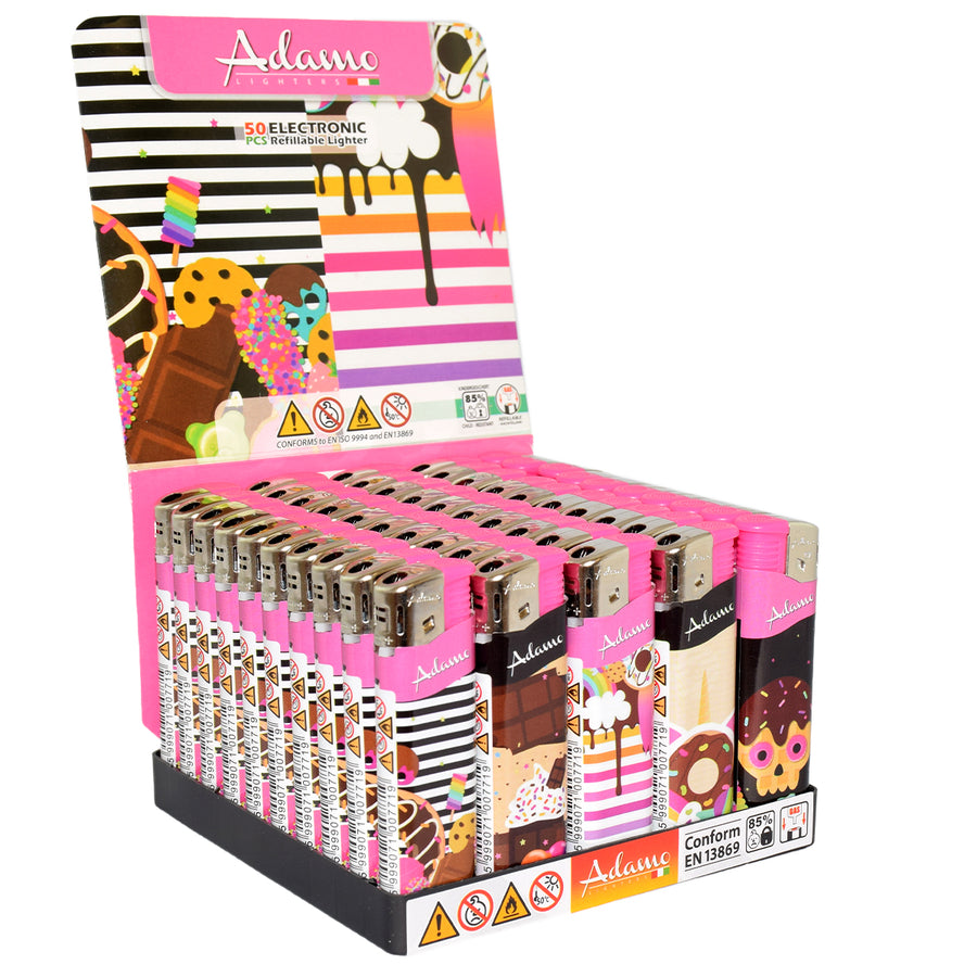 Adamo Refillable Electric Lighters - SWEET DESSERTS DESIGN - FULL SETS OF 5 LIGHTERS / BULK