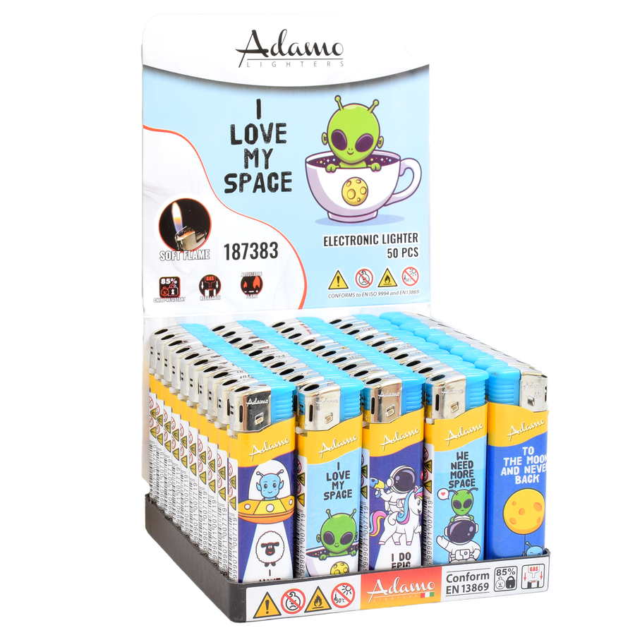 Adamo Refillable Electric Lighters - UFO ALIENS DESIGN (SLIM) - FULL SETS OF 5 LIGHTERS / BULK