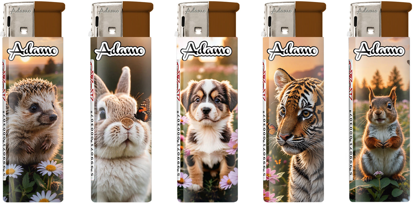 Adamo Refillable Electric Lighters - CUTE ANIMALS DESIGN - FULL SETS OF 5 LIGHTERS / BULK