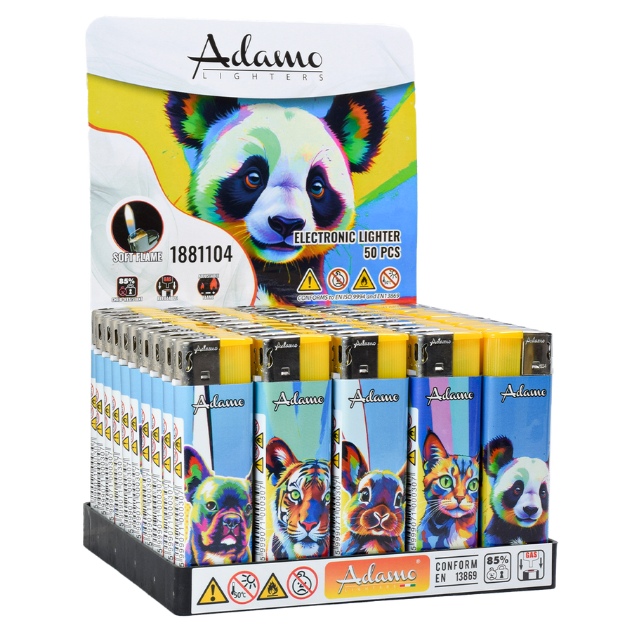 Adamo Refillable Electric Lighters - TRIPPY ANIMALS DESIGN - FULL SETS OF 5 LIGHTERS / BULK
