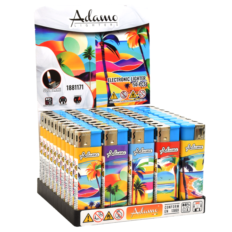 Adamo Refillable Electric Lighters - COLOURFUL SUMMER DESIGN - FULL SETS OF 5 LIGHTERS / BULK
