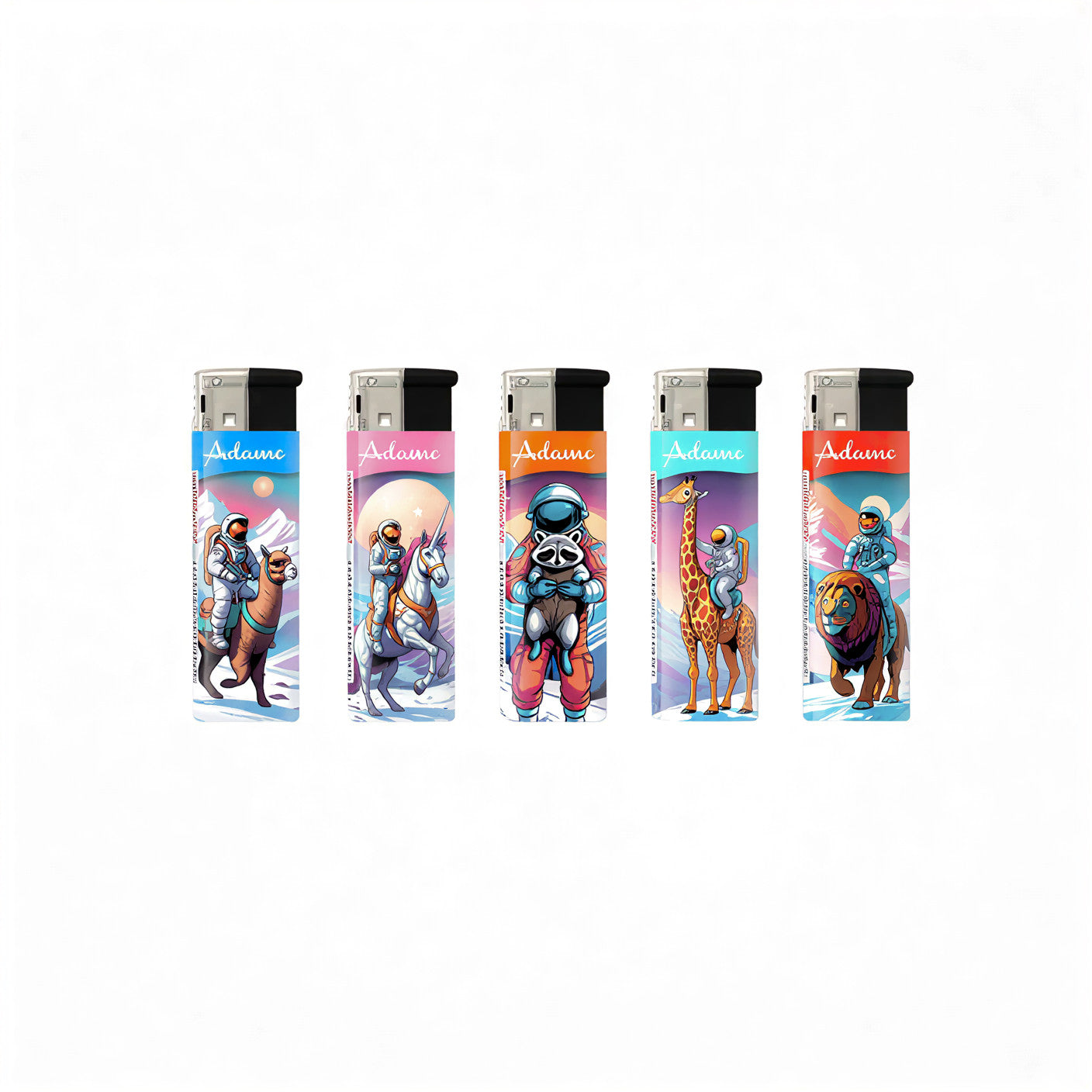 Adamo Refillable Electric Lighters - ASTRONAUTS & ANIMALS DESIGN - FULL SET OF 5 LIGHTERS