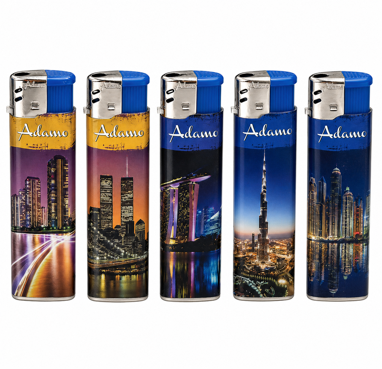 Refillable Electric Lighters - CITY SKYLINES DESIGN - FULL SETS OF 5 LIGHTERS