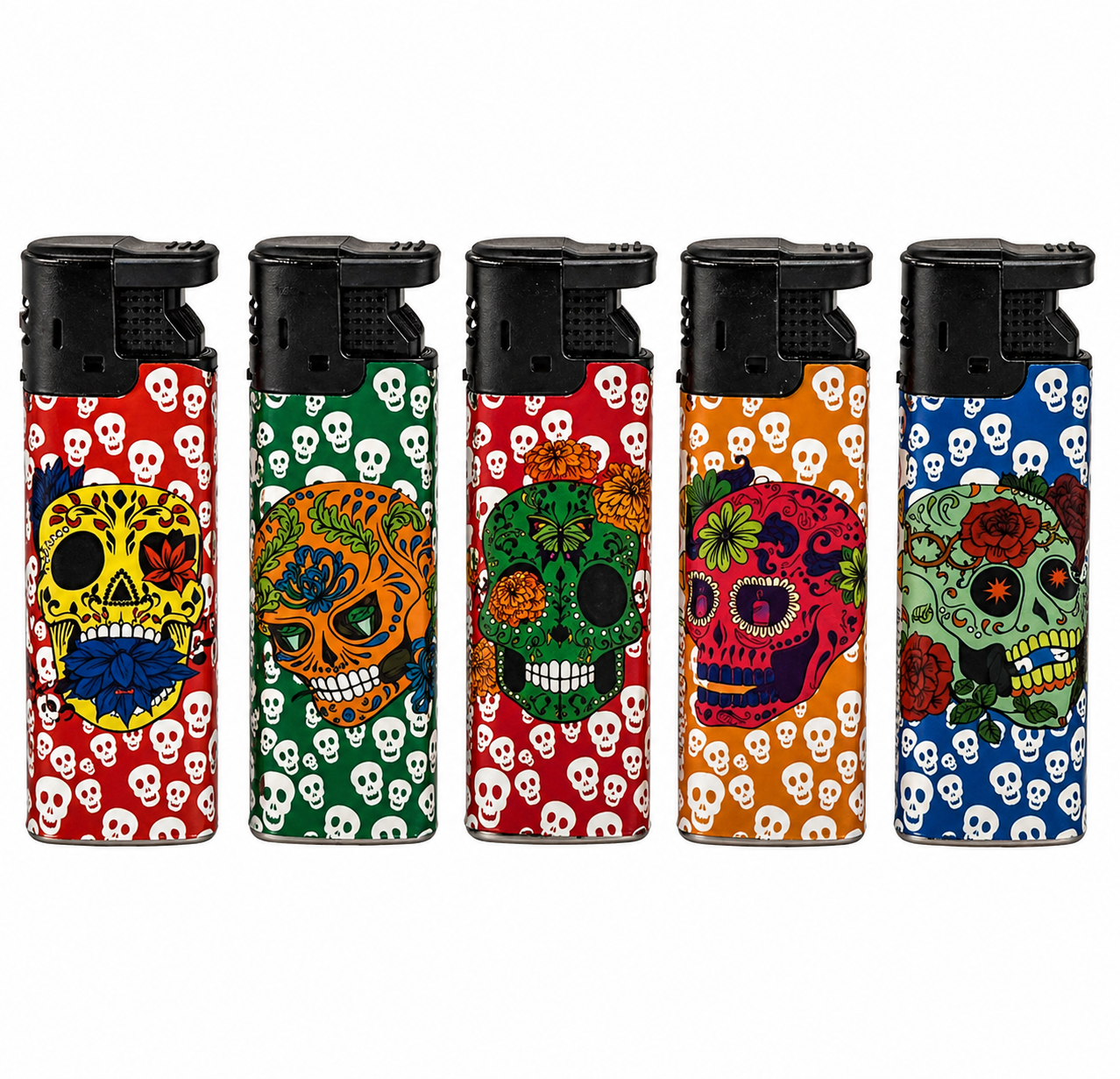 Refillable JETFLAME Lighters - SKULLS DESIGN - FULL SETS OF 5 LIGHTERS