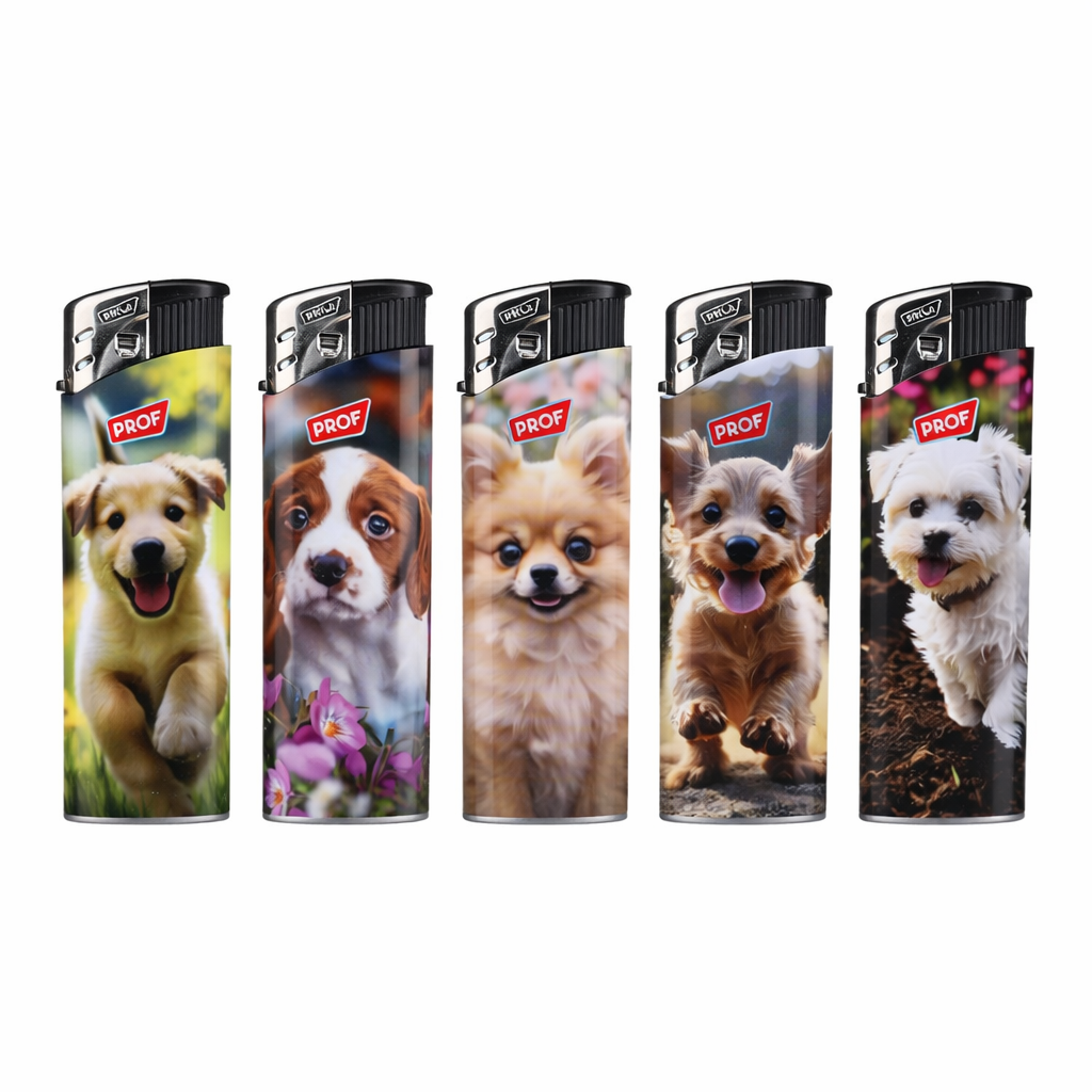 PROF Refillable Electric Lighters - CUTE DOGS DESIGN - FULL SET OF 5 LIGHTERS