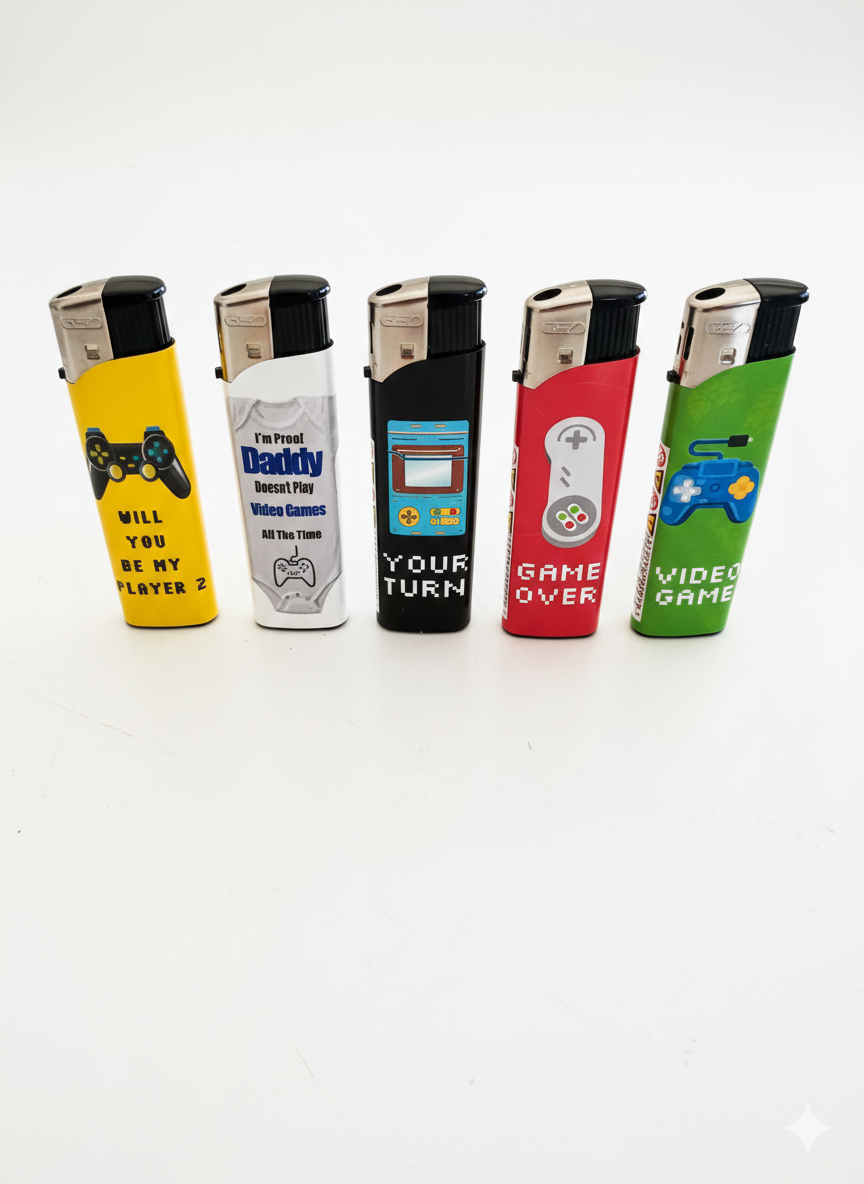 GSD Refillable Electric Lighters - RETRO GAMES DESIGN - FULL SET OF 5 LIGHTERS
