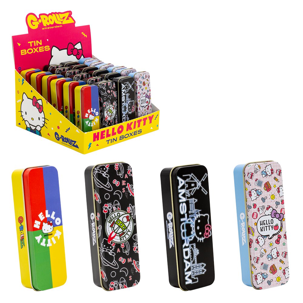HELLO KITTY SMALL TOBACCO TINS BY G-ROLLZ - 4 DIFFERENT DESIGNS - STORAGE BOXES
