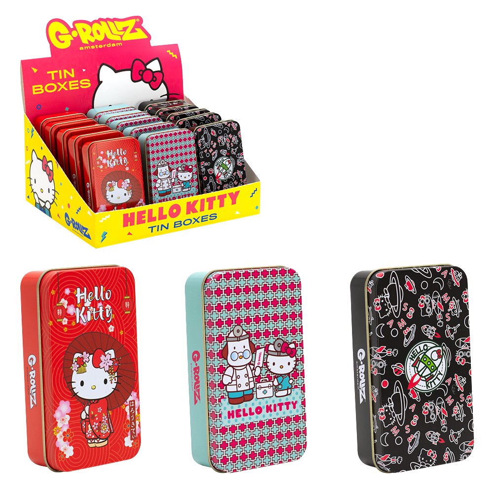 HELLO KITTY MEDIUM TOBACCO TINS BY G-ROLLZ - 9 DIFFERENT DESIGNS - STORAGE BOXES