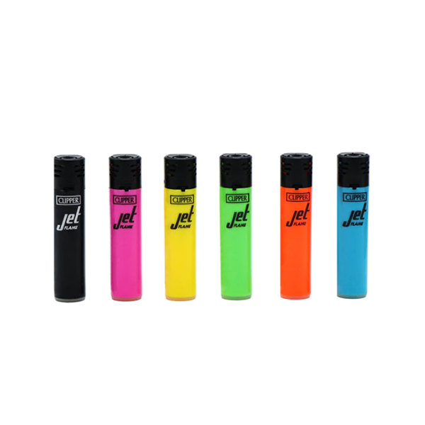 24 x Clipper Classic Large Electronic Jet Flame Shiny Colours Lighters -