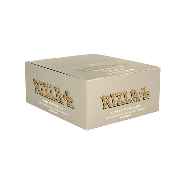 50 Silver King Size Slim Rizla Rolling Papers FULL BOX