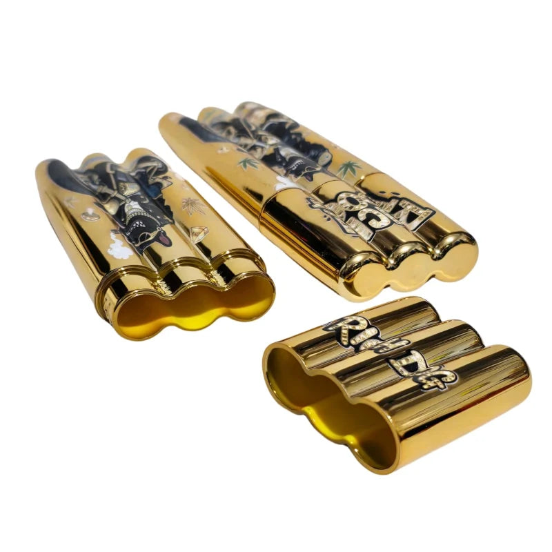 SHINY GOLD "RICH DOG" 3 CONE HOLDER - KINGSIZE JOINT HOLDERS