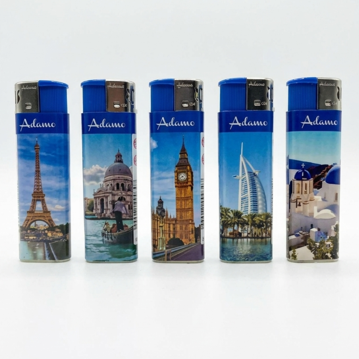 Adamo Refillable Electric Lighters - CITY LANDMARKS - FULL SETS OF 5 LIGHTERS / BULK
