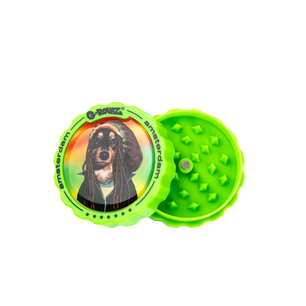 G-ROLLZ ACRYLIC 3 PART GRINDER 53mm - RASTA REGGAE DOG DESIGN