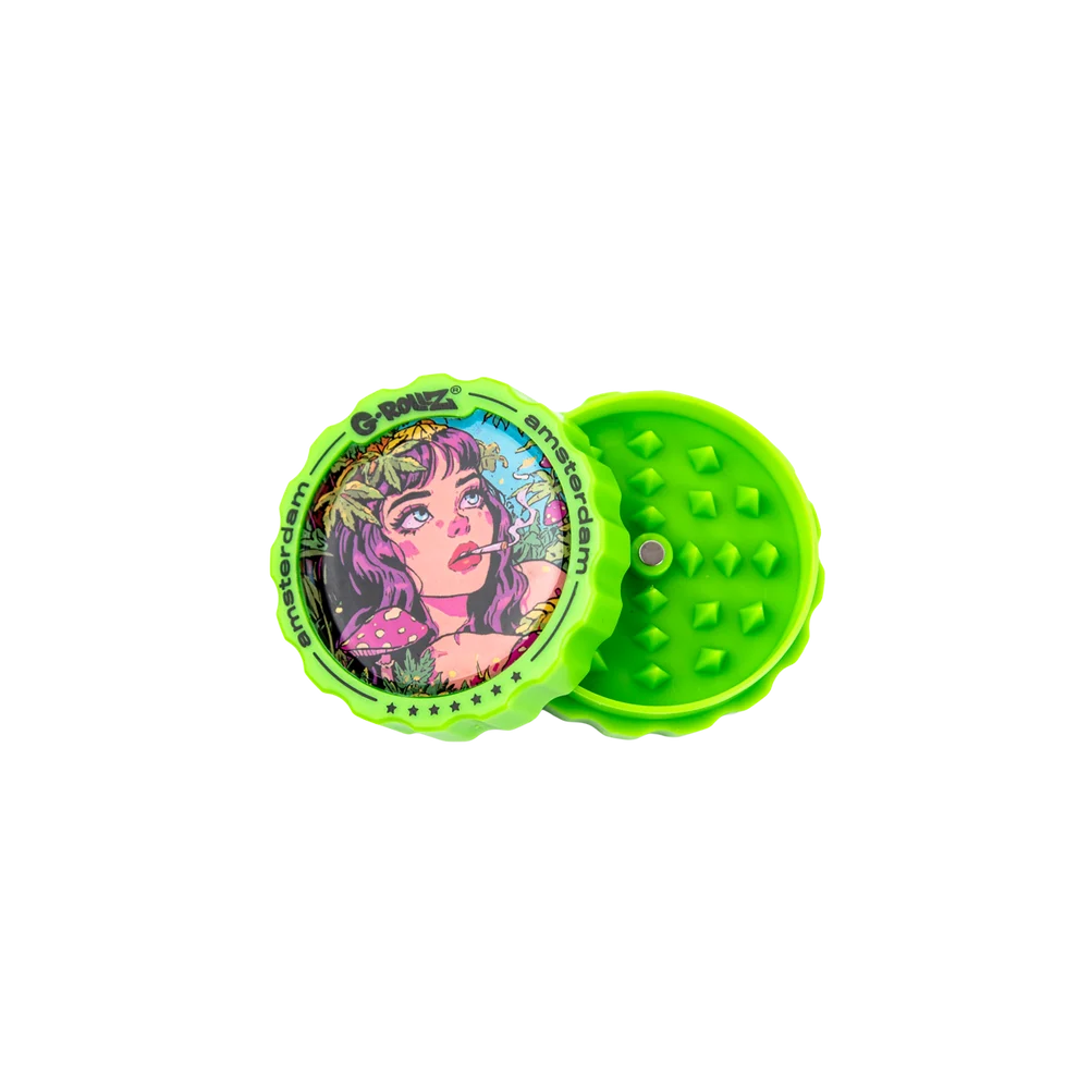 G-ROLLZ ACRYLIC 3 PART GRINDER 53mm - GREEN JUNGLE GIRL DESIGN