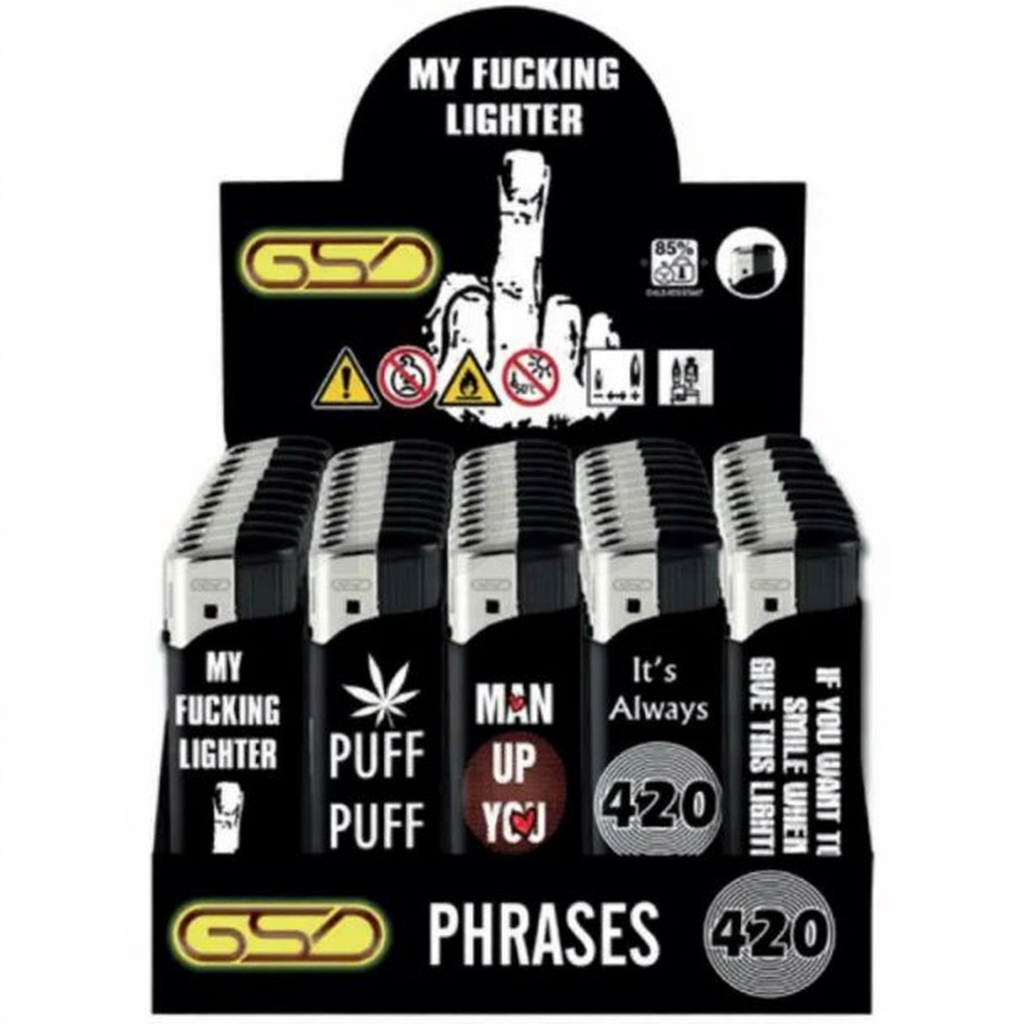 GSD Refillable Electric Lighters - 420 PHRASES DESIGN - FULL SET OF 5 LIGHTERS