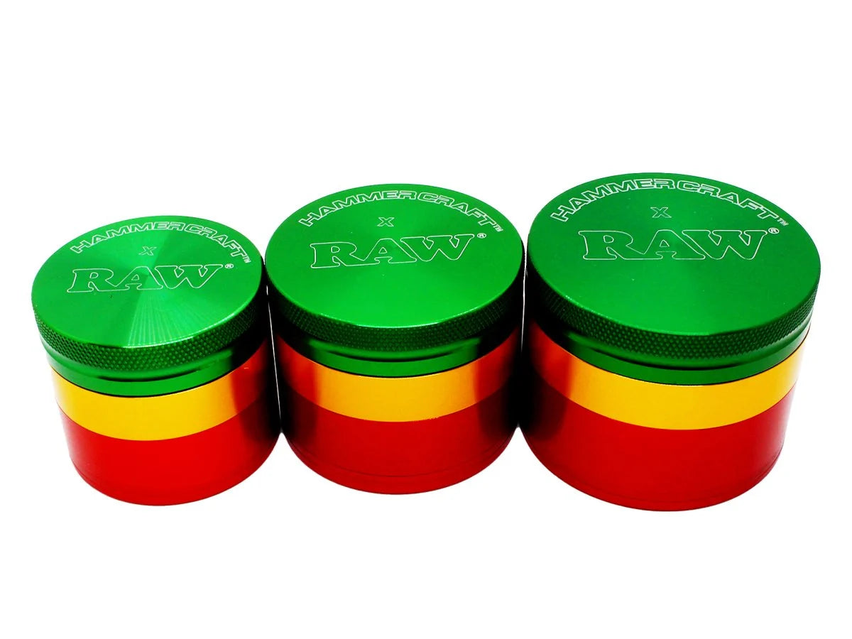 RAW X HAMMERCRAFT 4 PART METAL GRINDER - RASTA - SMALL, MEDIUM or LARGE
