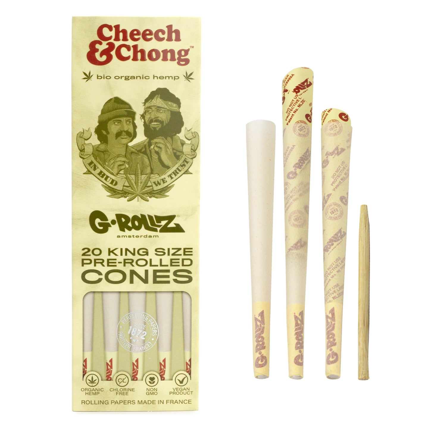 G-ROLLZ CHEECH & CHONG PRE ROLLED CONES - 20 X KING SIZED - ORGANIC HEMP