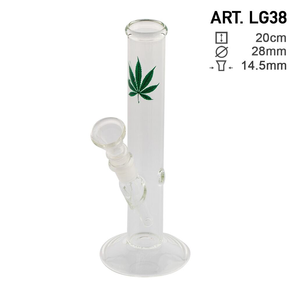 GREENLINE 20cm STRAIGHT GLASS BONG - GREEN LEAF