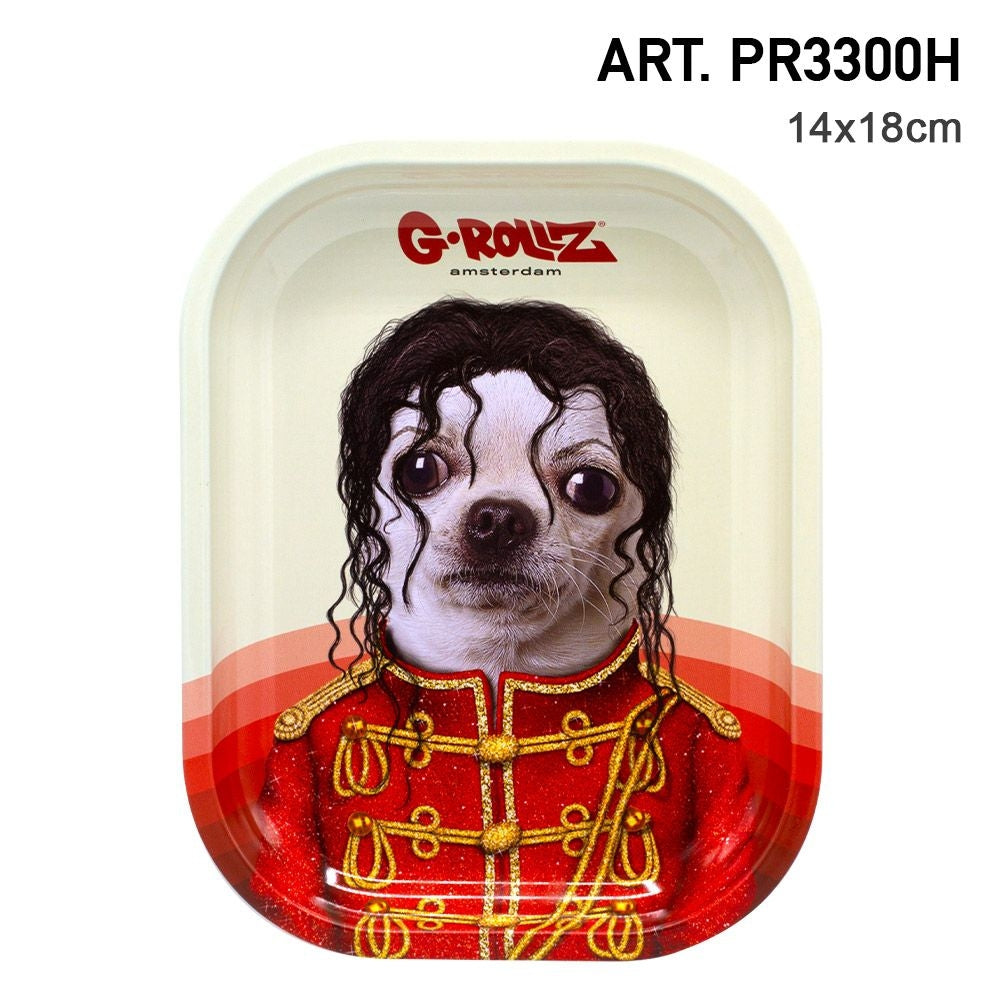 KING OF POP CHIHUAHUA METAL ROLLING TRAY BY G-ROLLZ - SMALL OR MEDIUM - MATCHING LIDS OR GIFT SETS AVAILABLE