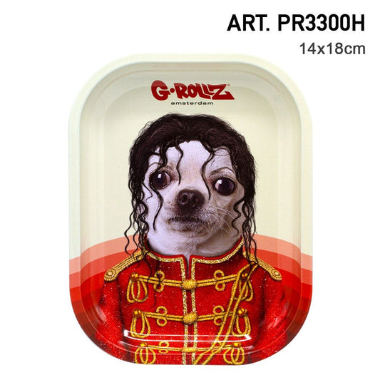 KING OF POP CHIHUAHUA METAL ROLLING TRAY BY G-ROLLZ - SMALL OR MEDIUM - MATCHING LIDS OR GIFT SETS AVAILABLE