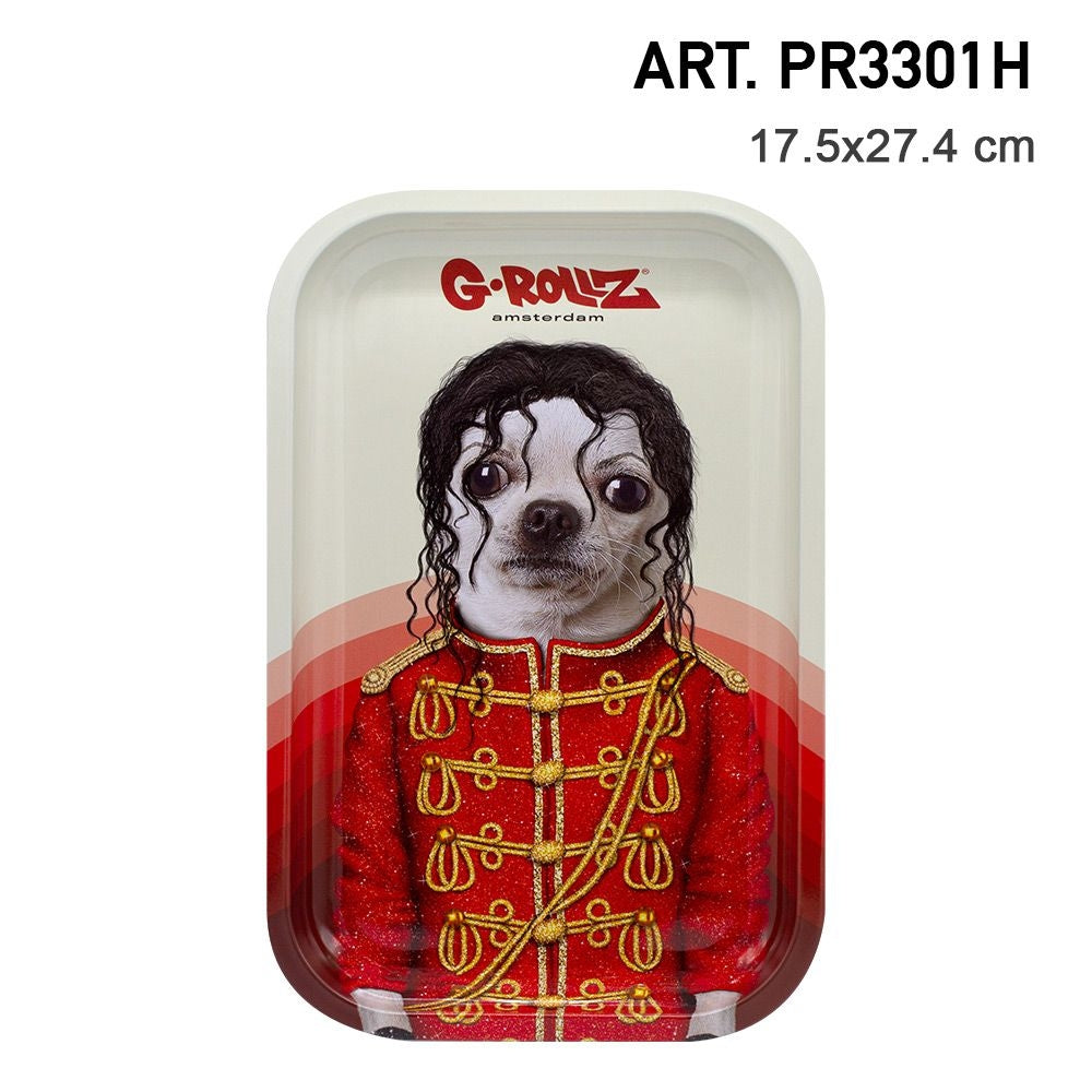 KING OF POP CHIHUAHUA METAL ROLLING TRAY BY G-ROLLZ - SMALL OR MEDIUM - MATCHING LIDS OR GIFT SETS AVAILABLE