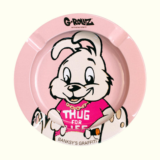 G-ROLLZ BANKSY GRAFFITI ASHTRAY - THUG FOR LIFE PINK BUNNY