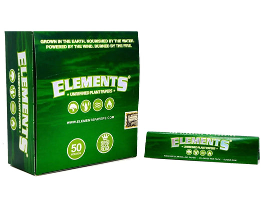 ELEMENTS GREEN KINGSIZE SLIM ROLLING PAPERS - UNREFINED PLANT PAPERS