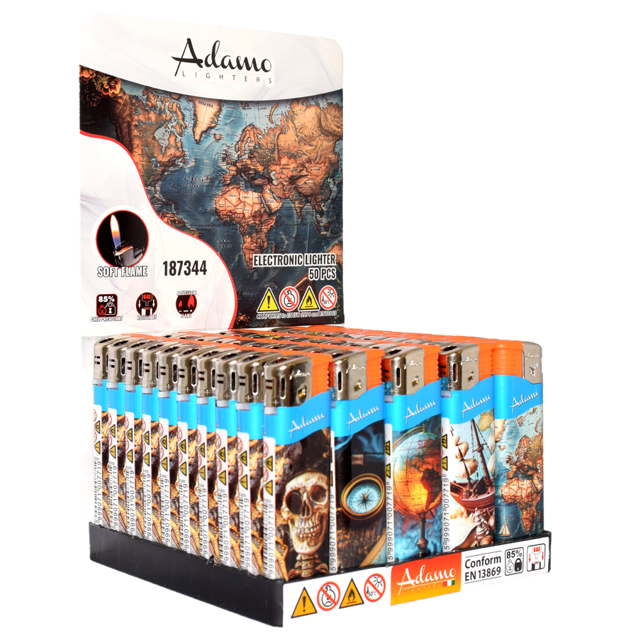 Adamo Refillable Electric Lighters - PIRATES ADVENTURE DESIGN (SLIM) - FULL SETS OF 5 LIGHTERS / BULK