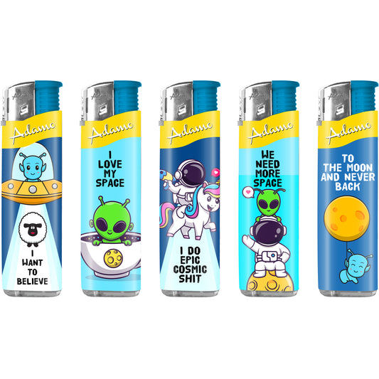 Adamo Refillable Electric Lighters - UFO ALIENS DESIGN (SLIM) - FULL SETS OF 5 LIGHTERS / BULK