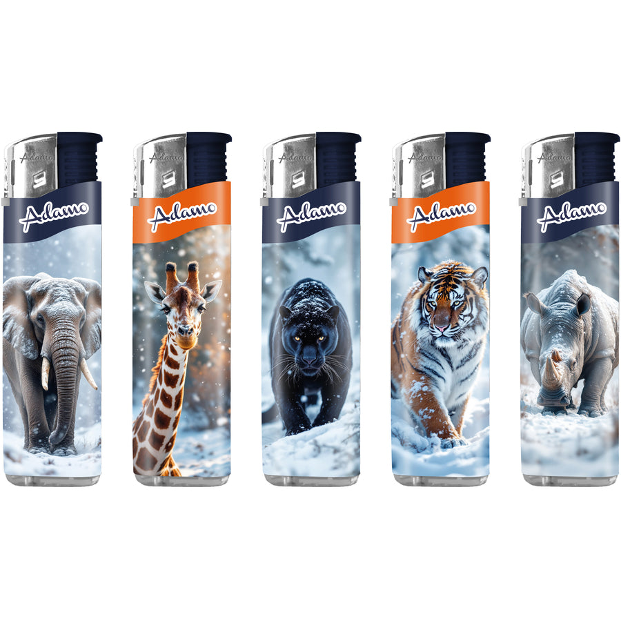 Adamo Refillable Electric Lighters - WINTER ANIMALS DESIGN (SLIM) - FULL SETS OF 5 LIGHTERS / BULK