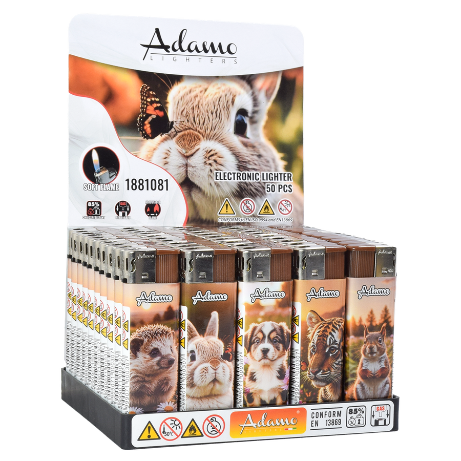 Adamo Refillable Electric Lighters - CUTE ANIMALS DESIGN - FULL SETS OF 5 LIGHTERS / BULK