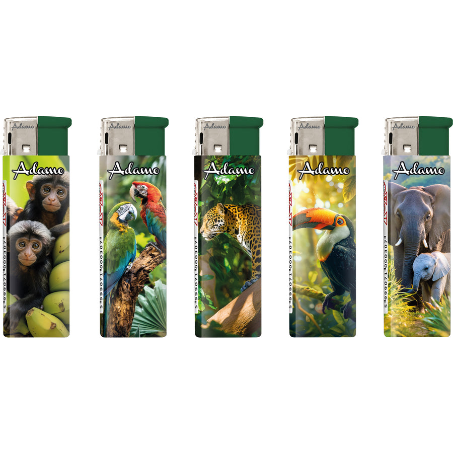 Adamo Refillable Electric Lighters - JUNGLE ANIMALS DESIGN - FULL SETS OF 5 LIGHTERS / BULK
