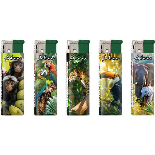Adamo Refillable Electric Lighters - JUNGLE ANIMALS DESIGN - FULL SETS OF 5 LIGHTERS / BULK
