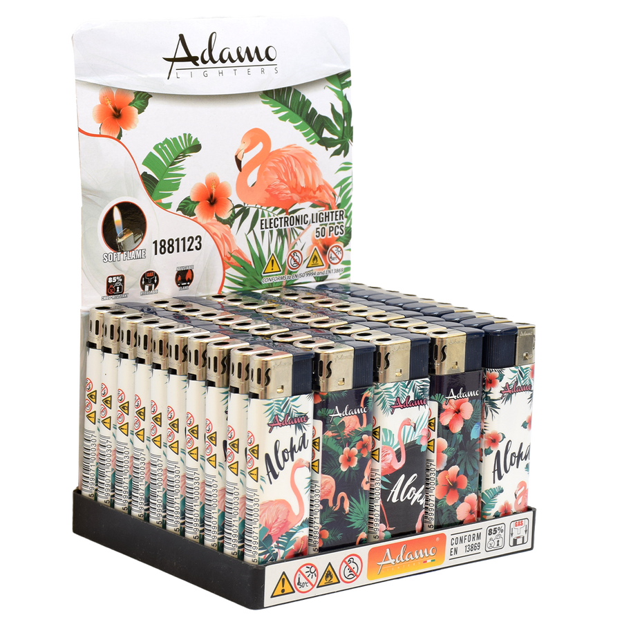 Adamo Refillable Electric Lighters - ALOHA DESIGN - FULL SETS OF 5 LIGHTERS / BULK