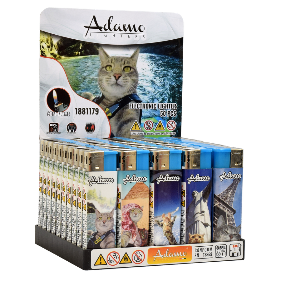 Adamo Refillable Electric Lighters - TRAVEL ANIMAL SELFIES DESIGN - FULL SETS OF 5 LIGHTERS / BULK