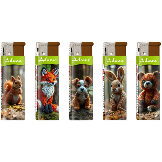 Adamo Electric Lighters - STITCHED ANIMALS DESIGN - FULL SETS OF 5 LIGHTERS / BULK