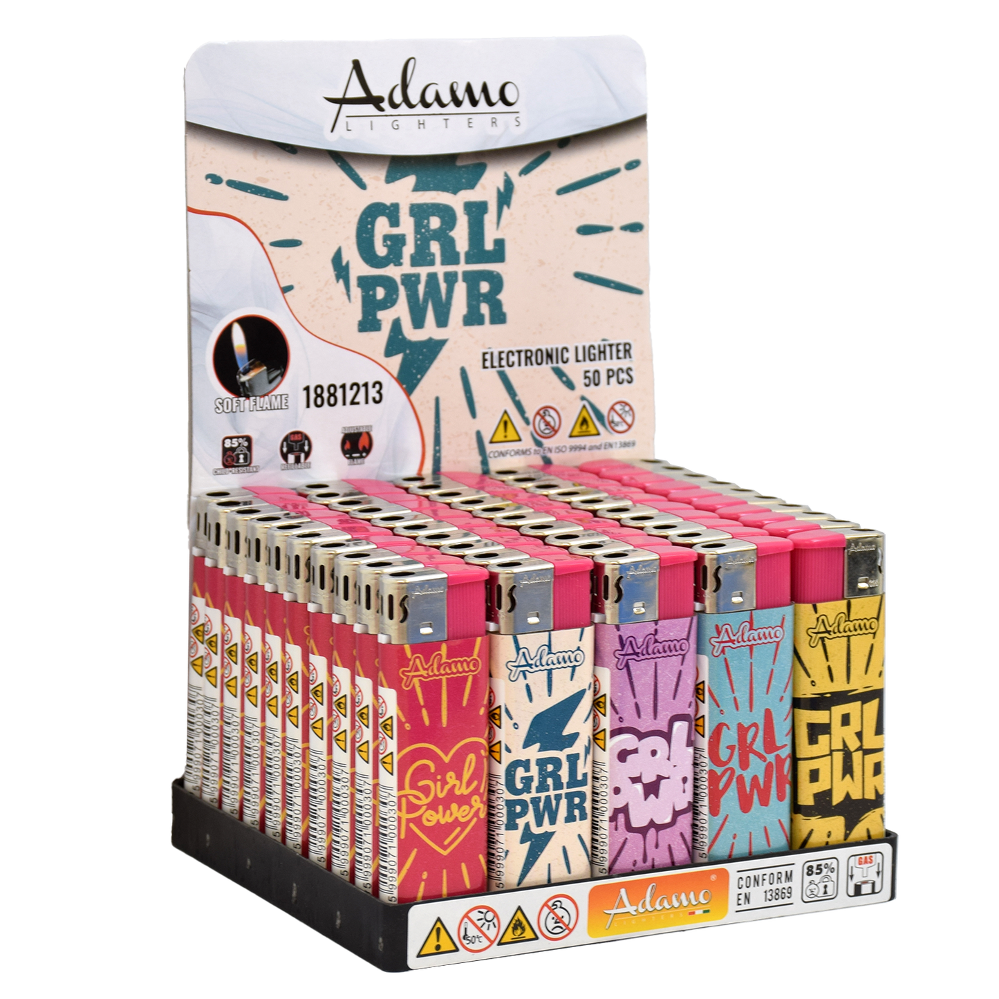 Adamo Refillable Electric Lighters - GIRL POWER DESIGN - FULL SETS OF 5 LIGHTERS / BULK