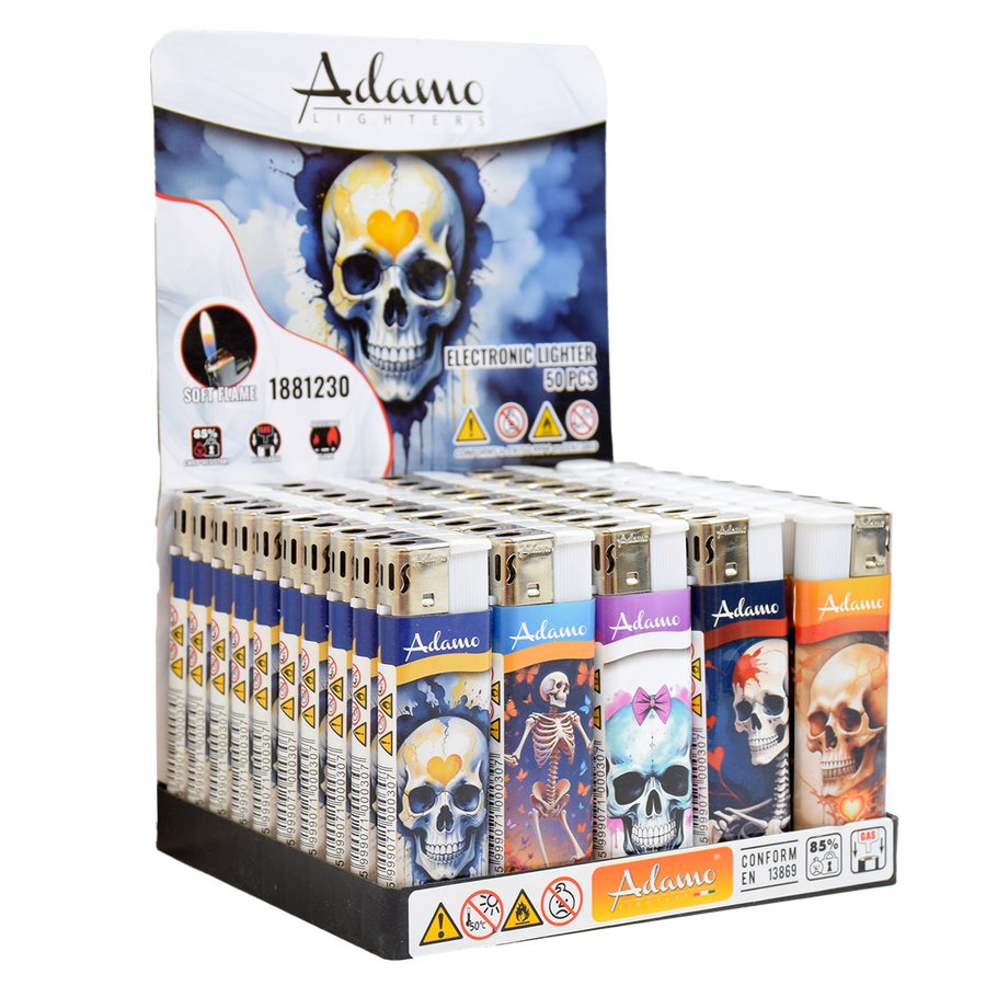 Adamo Electric Lighters - CUTE SKULLS DESIGN - FULL SETS OF 5 LIGHTERS / BULK