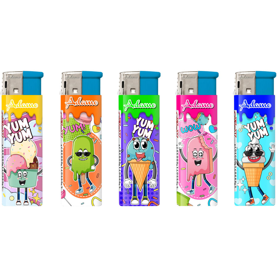 Adamo Refillable Electric Lighters - ICE CREAM DESIGN - FULL SETS OF 5 LIGHTERS / BULK