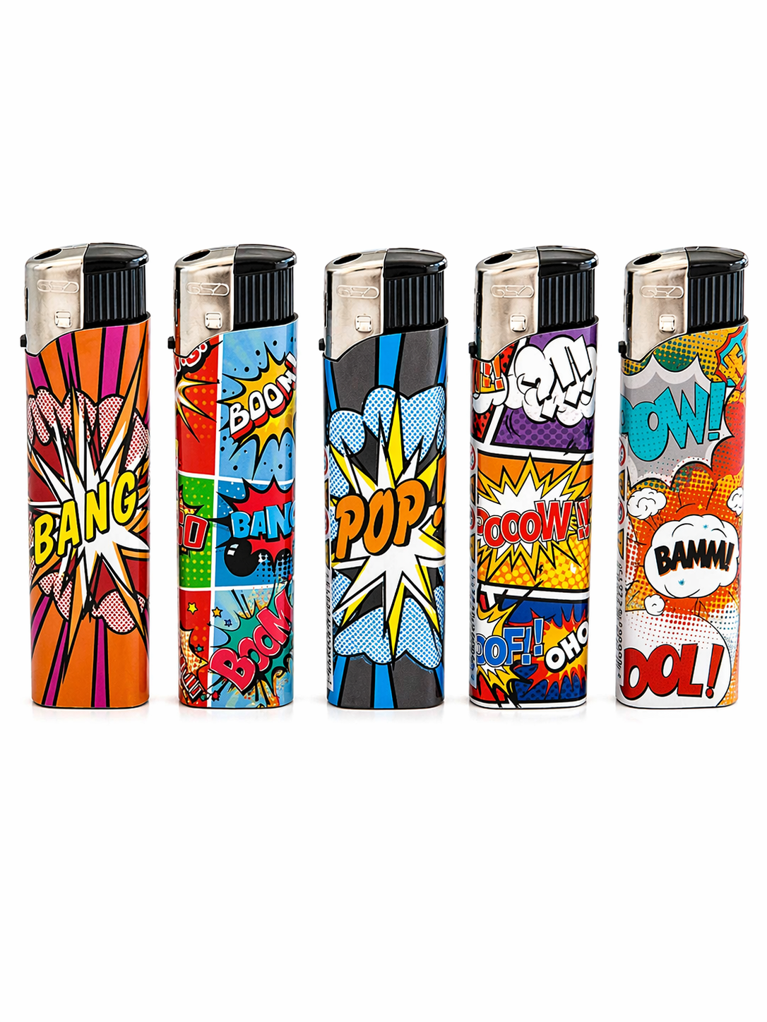 Refillable Electric Lighters - COMIC BOOK POP ART DESIGN - FULL SETS OF 5 LIGHTERS