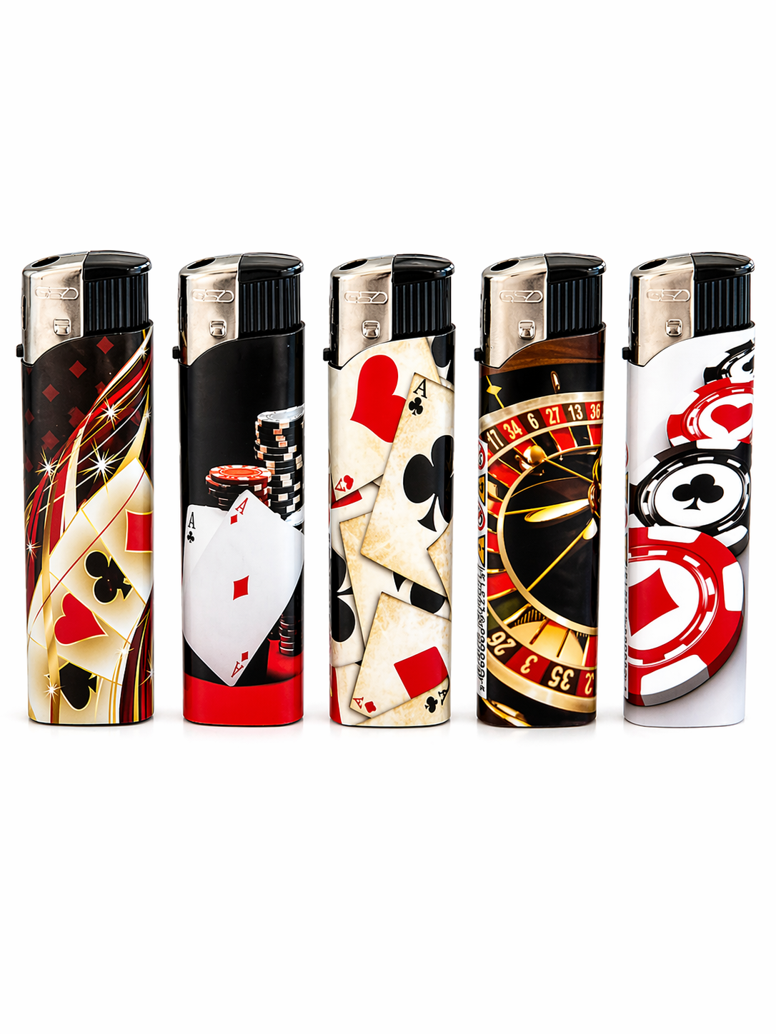 Refillable Electric Lighters - CASINO DESIGN - FULL SETS OF 5 LIGHTERS