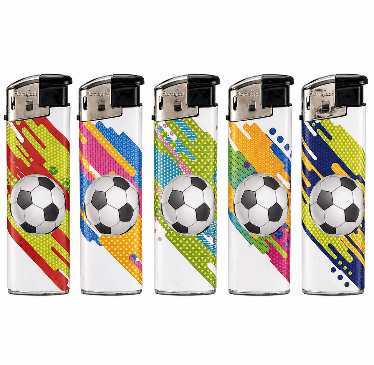 Refillable Electric Lighters - FOOTBALL SOCCER DESIGN - FULL SETS OF 5 LIGHTERS