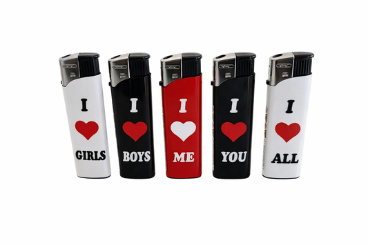 GSD Refillable Electric Lighters - LOVE HEART DESIGN - FULL SET OF 5 LIGHTERS