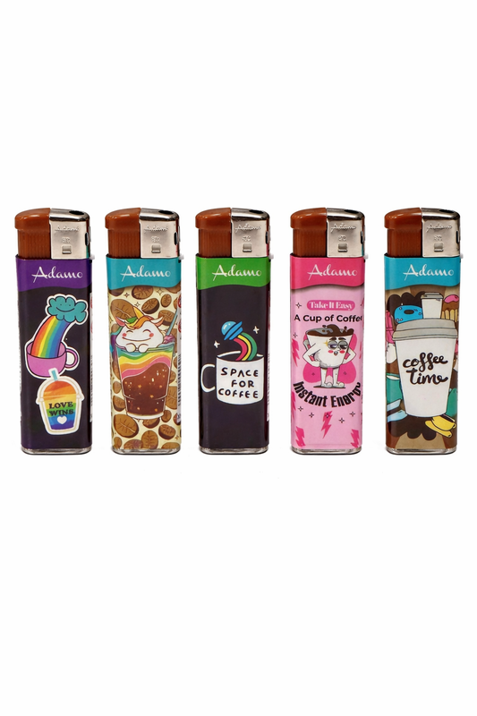 Adamo Refillable Electric Lighters - COFFEE DESIGN - FULL SET OF 5 LIGHTERS