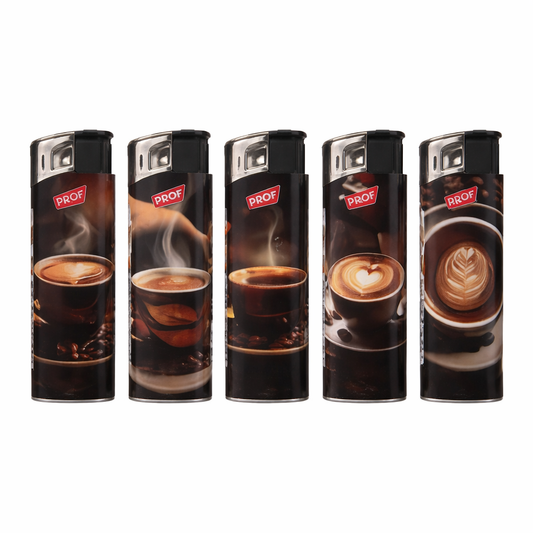 PROF Refillable Electric Lighters - HOT COFFEE DESIGN - FULL SET OF 5 LIGHTERS