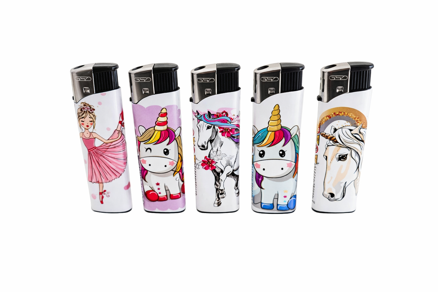 GSD Refillable Electric Lighters - UNICORN DESIGN - FULL SET OF 5 LIGHTERS