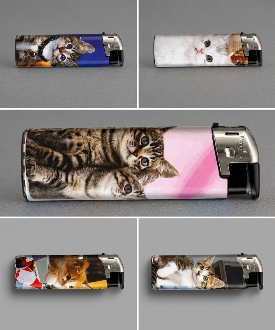 Refillable Gas Lighters - CUTE CATS/KITTENS DESIGN - FULL SETS OF 5 LIGHTERS